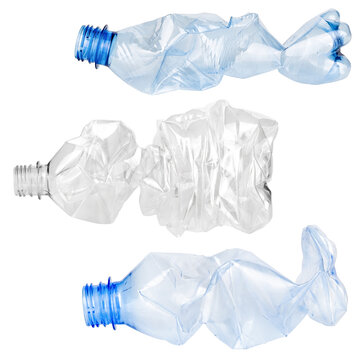 set crumpled plastic bottle on a white background isolated on white background