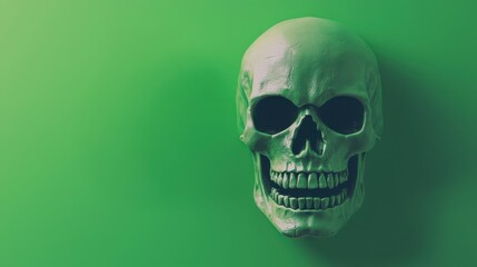 A green skull against a solid green background, showcasing a striking and eerie aesthetic.