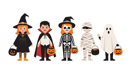 Halloween Costume Gathering: A charming group of children showcase their Halloween spirit in vibrant costumes. Capturing the fun and fantasy of the season.