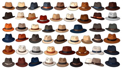 Collection of men's hats in various colors and styles
