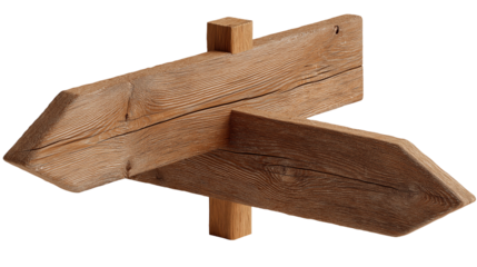 Wooden Direction Signpost With Two Blank Arrows: Rustic Navigation Board For Text, Guidance And Wayfinding Concept