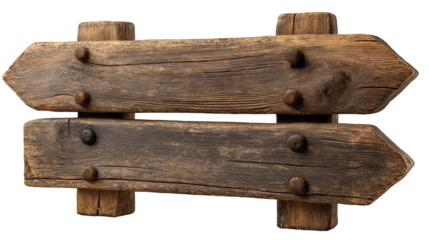 Wooden Direction Signpost With Two Blank Arrows: Rustic Navigation Board For Text, Guidance And Wayfinding Concept
