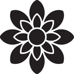 Black Silhouette of a Stylized Eight- Petal Flower with Inner Detail floral bloom