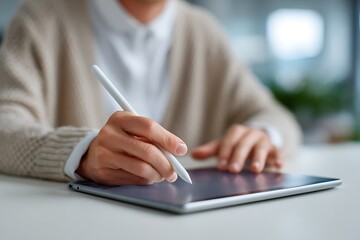 Online Education, Female Student Reading and Learning from Home