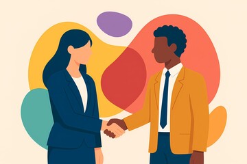 Fototapeta premium A woman and a man shake hands in a business meeting