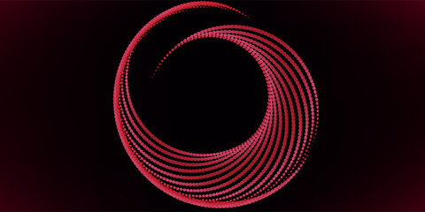 Abstract red speed light lines neon ring glowing circle round movement on black background vector illustration.