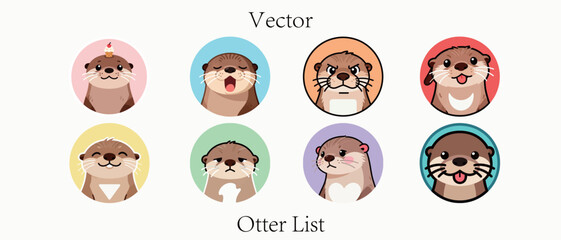 Cute Otter Vector Icons Set