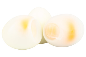 Boiled Egg Halves on White Background