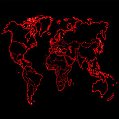 world map on black background