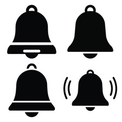 bell minimal flat silhouette vector icon set, black color and white background