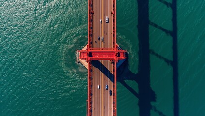 Aerial View of the Golden Gate Bridge with Cars and Water
