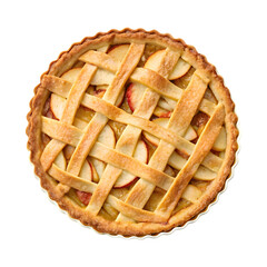 Delicious homemade apple pie with golden lattice crust isolated on transparent background