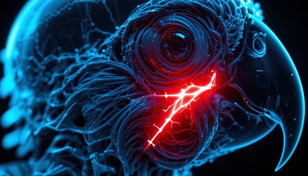 Futuristic parrot design with glowing elements for tech, gaming or AI concepts, perfect for modern projects needing a vibrant and dynamic visual. - Powered by Adobe
