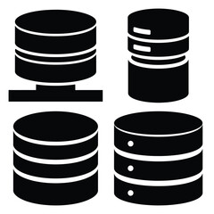 database minimal flat silhouette vector icon set, black color and white background