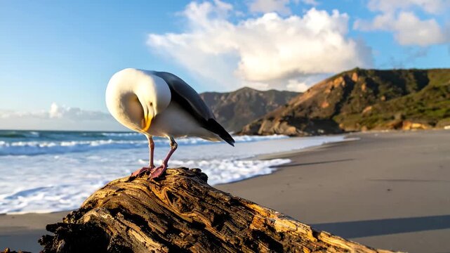 A sea gull in a beach