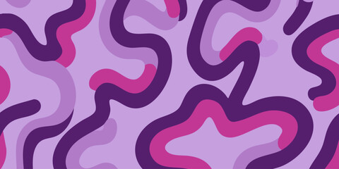 Vibrant abstract pattern with fluid wavy lines and organic shapes in a contemporary mix of purple and pink hues, ideal for modern design backgrounds