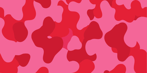 Obraz premium Romantic love-themed camouflage pattern featuring abstract heart-like shapes in vibrant shades of pink and red for a modern textile background