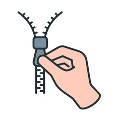 Hand pulling zipper icon, clothing accessory, flat color style