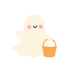 Cute Halloween Ghost with Candy Bucket Illustration