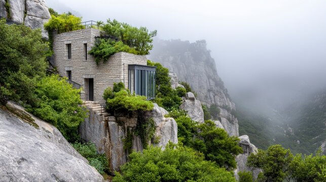 Contemporary Mountain Retreat: A Stunning Architectural Marvel Blending Nature With Modern Design Amidst Misty Rocky Landscape