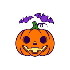Halloween Pumpkin with Bats Illustration
