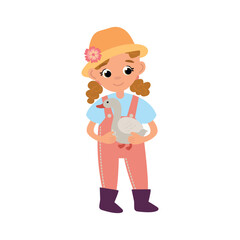Illustration of Girl Holding Goose