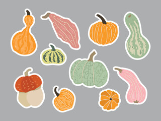 A set of cute hand-drawn pumpkin stickers