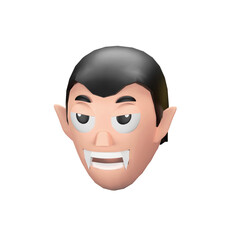3D Halloween Dracula Head Illustration Isolated on PNG Transparent Background