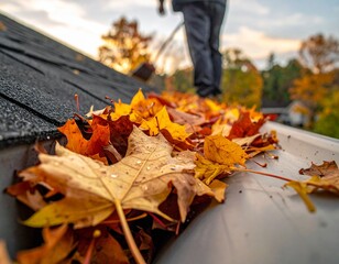 roof gutter full of fall leaves