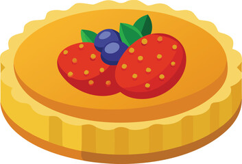 Delicious fruit tart with strawberries and blueberries on a yellow crust