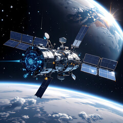 Orbital Space Data Center in Earth Orbit – Futuristic Satellite with Laser Data Transmission and AI Core for Cloud, AI, and Space Technology