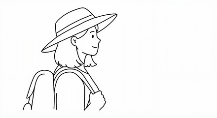 Young woman smiling while walking with backpack and hat  