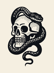 Snake and skull engraving style vector illustration