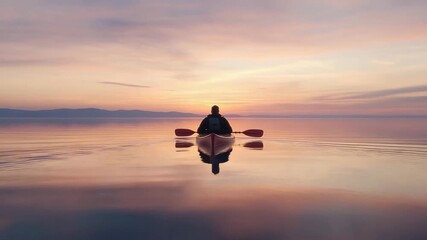 Paddling through calm waters at sunset by the lake