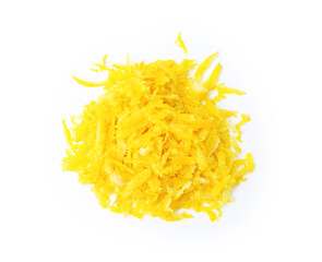 Lemon zest isolated on white, top view