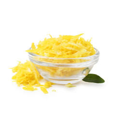 Lemon zest in bowl isolated on white