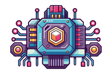 High-tech illustration of an artificial intelligence (AI) microchip with glowing blue digital circuit lines, symbolizing advanced technology, machine learning, data processing, and futuristic computin