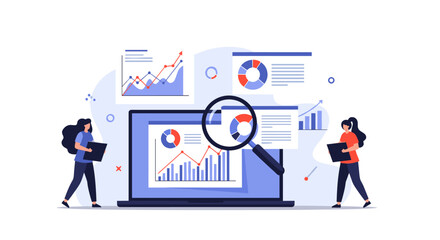 Fototapeta premium Business Analytics and Data Visualization Concept with People Analyzing Charts.