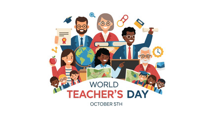 Happy Teacher's Day with A group of teachers from various fields gathers in teacher's day. Flat vector illustration