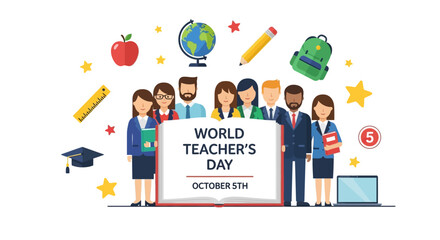 Happy Teacher's Day with A group of teachers from various fields gathers in teacher's day. Flat vector illustration