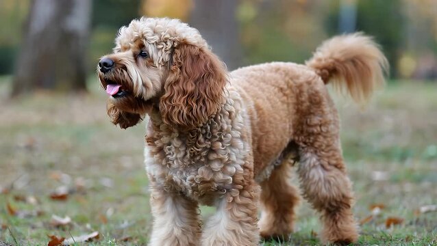 Portrait of adorable Lagotto Romagnolo Italian water dog (truffle hunter breed) with blurred background&nbsp;