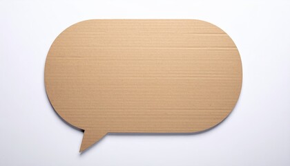 A light brown cardboard speech bubble rests on a white background, showcasing its texture and simple design
