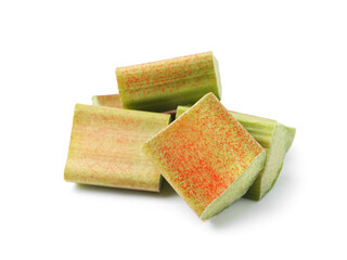 Pieces of fresh rhubarb isolated on white