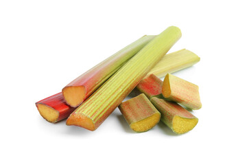 Fresh ripe rhubarb stalks isolated on white