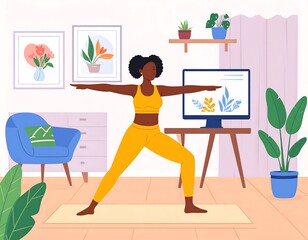 Woman practicing yoga in a cozy home