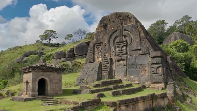 Picturesque Ancient Pre-Columbian Archaeological Center with Intricate Rock Carvings and Inca Cultural Heritage