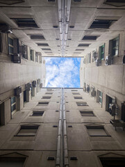 Obraz premium Brutalist building in Belgrade with a morning sky