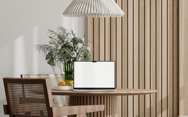 Modern Laptop Mockup with Blank Screen for Remote Work, a Versatile Template for Presentation in a Stylish Modern Interior - 3d Render

