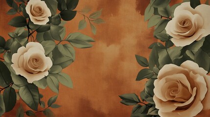 Nature inspired background with large blooming roses and greenery set against a warm earthy tone The design feels grounded and perfect for eco conscious or rustic themed events