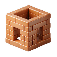 Partially constructed brick structure with square opening and window features construction progress isolated on transparent background